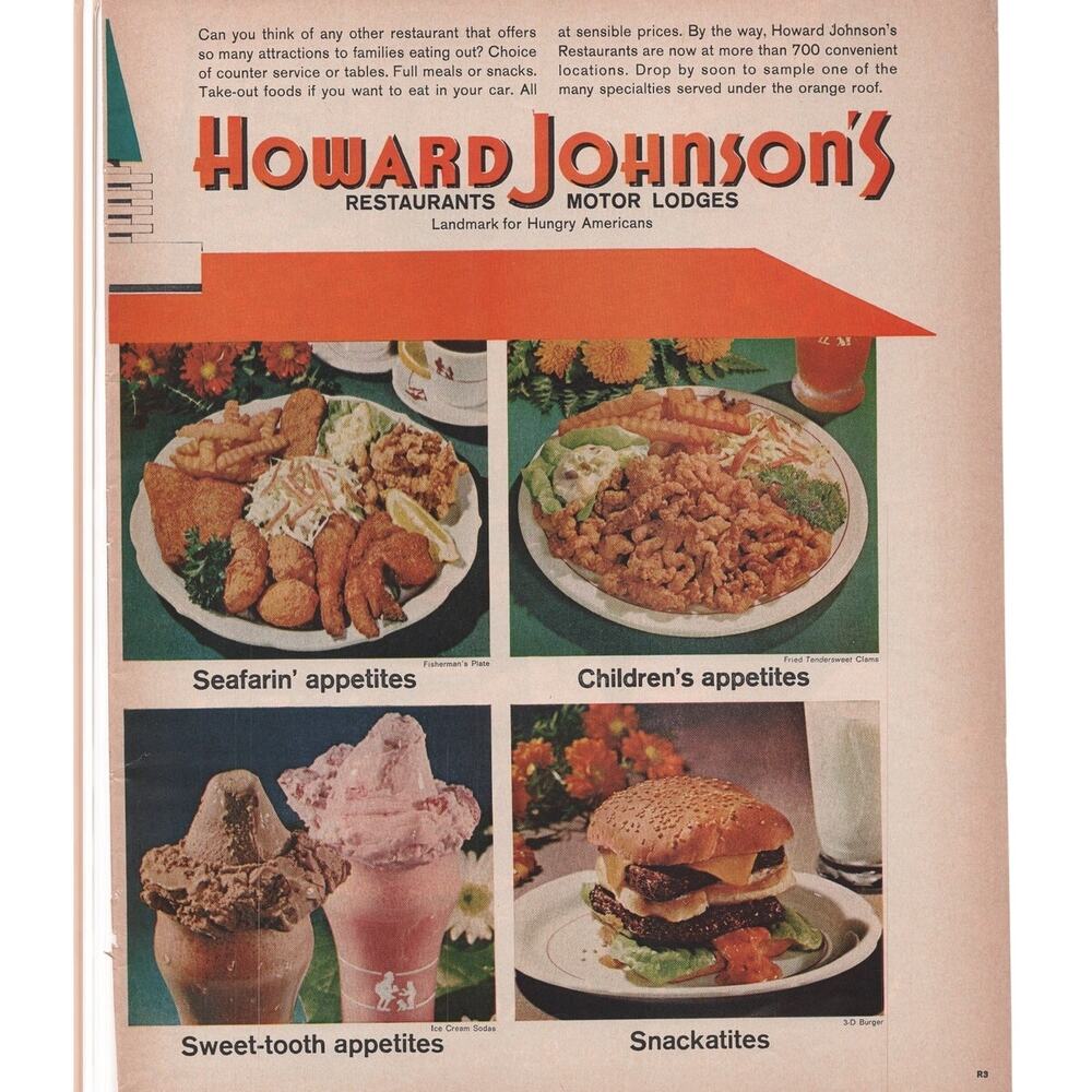 Howard Johnson Magazine Advertisement 1960s Vintage Motor Lodge Motel Restaurant